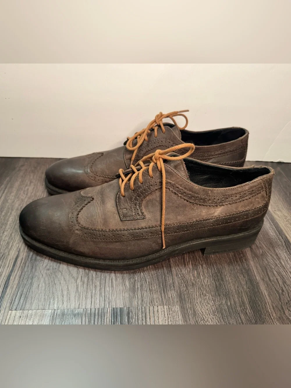 🔥Brusque Mens 11 Brown Leather Wingtip Oxfords Dress Shoes